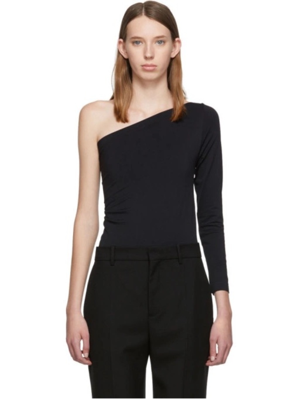 Helmut Lang One Shoulder Long Sleeve Top NWT Black Seamless Jersey Size M/L